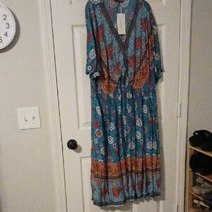 BloomChic Teal and Rust Floral Maxi Dress